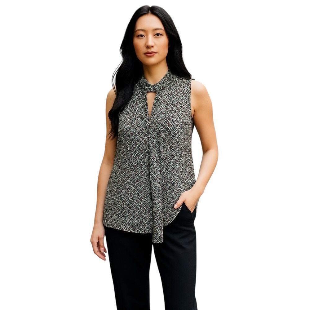 Maison d'Amelie Paris Multicolor V-Neck Tie Neck Sleeveless Blouse Size XS NWOT